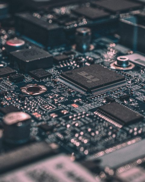 macro photography of black circuit board