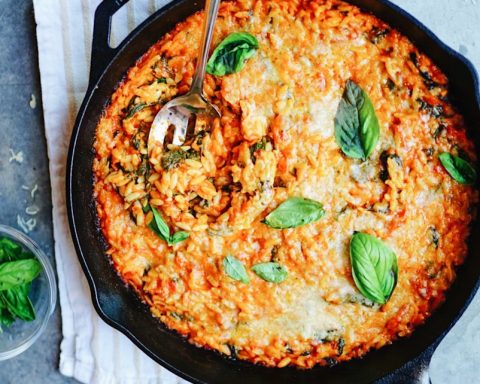 cooked food on black pan