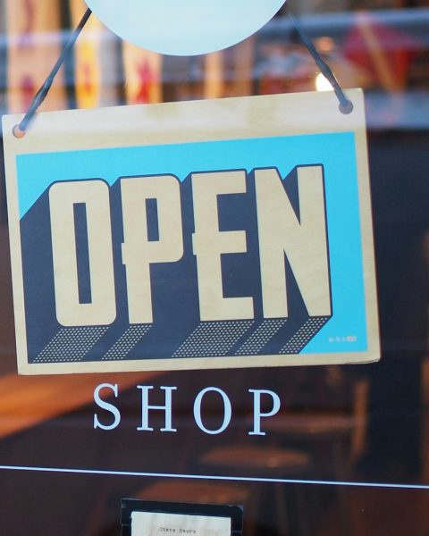 gray and blue Open signage